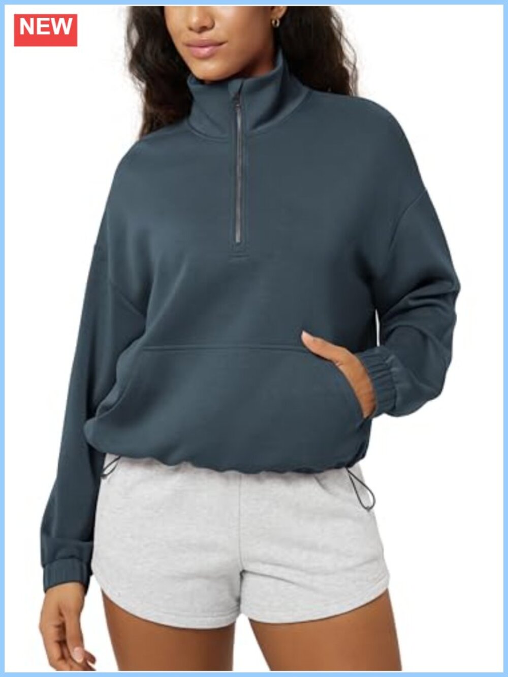 Women's Oversized Half-Zip Funnel Neck Sweatshirt with Pockets